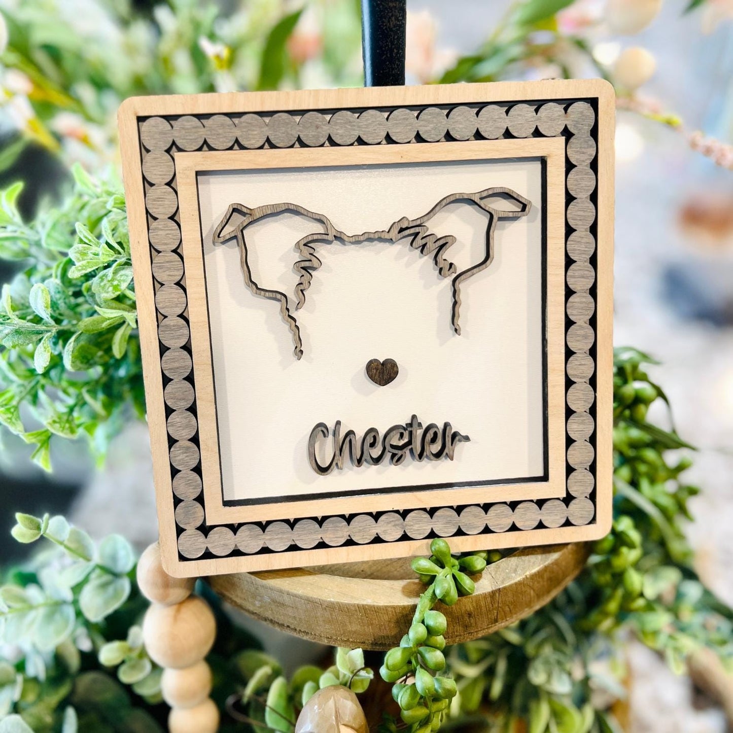 Custom Drawn Pet Ear Sign With Beaded Frame