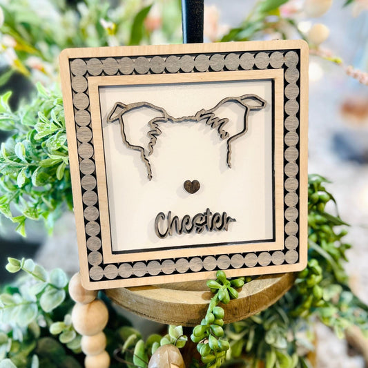 Custom Drawn Pet Ear Sign With Beaded Frame