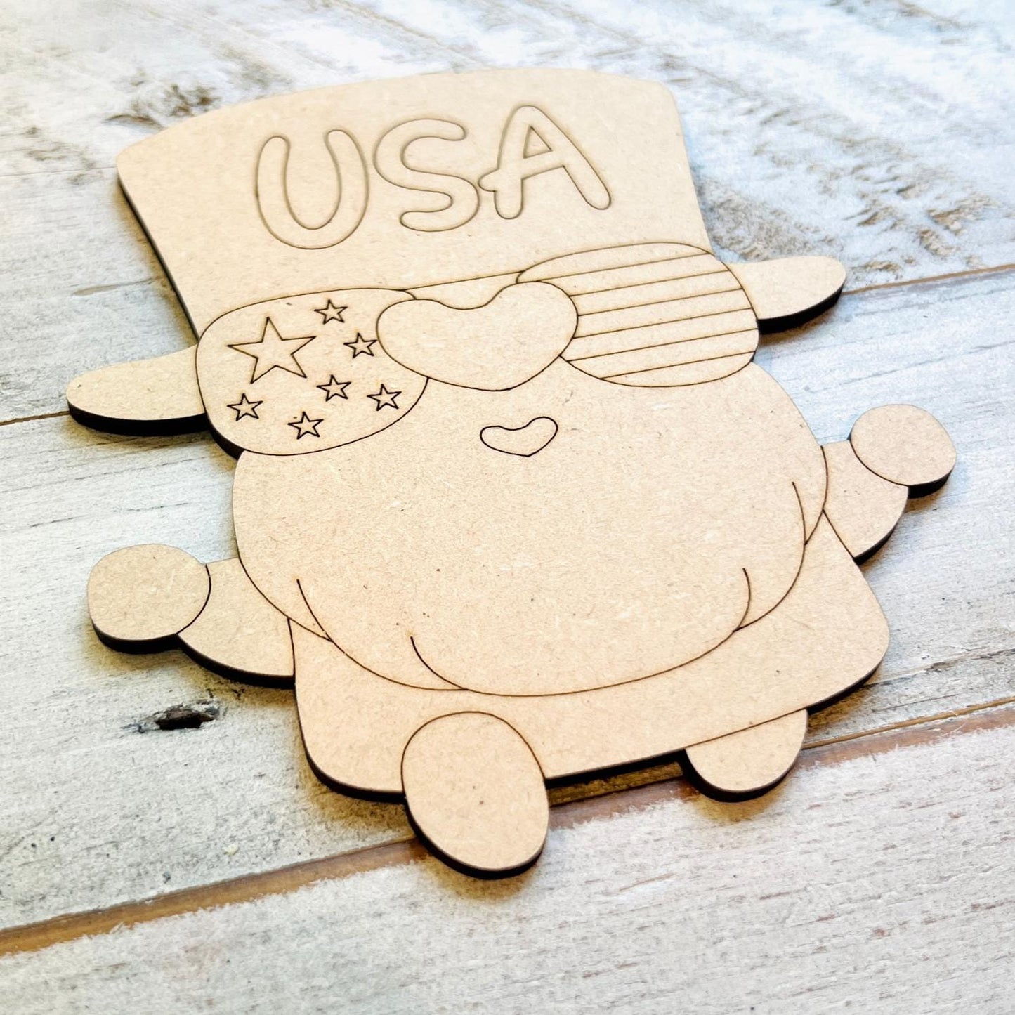 Small 3"-10" Patriotic Gnome Wood Cutout | Fourth of July Gnome | 4th of July Wood Cutout | Wood Craft Shapes | 4th of July Crafts