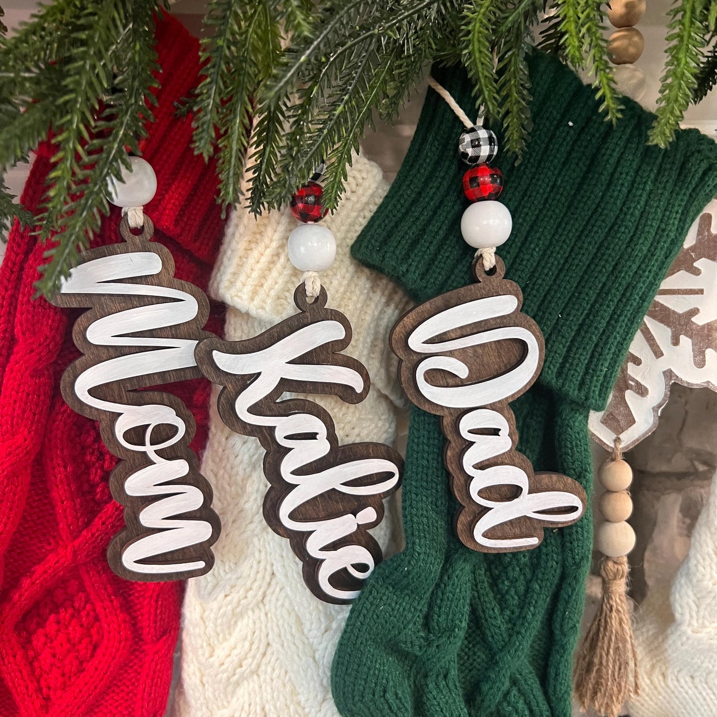 Stocking Name Tags, Personalized Wood stocking Tags, Customizable Stocking Tags