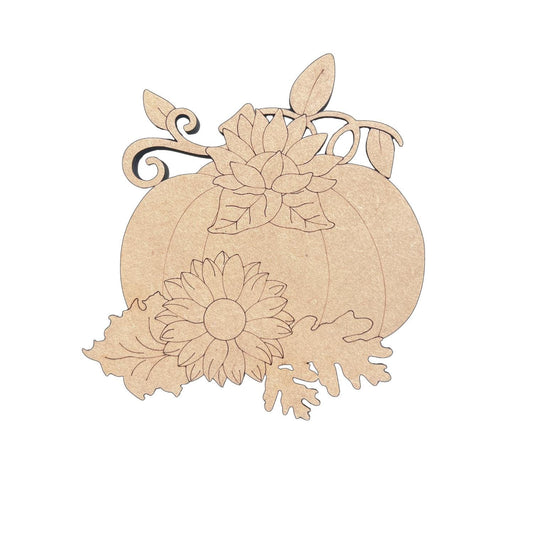 Pumpkin with Sunflowers Fall Wood Craft- Paint by line