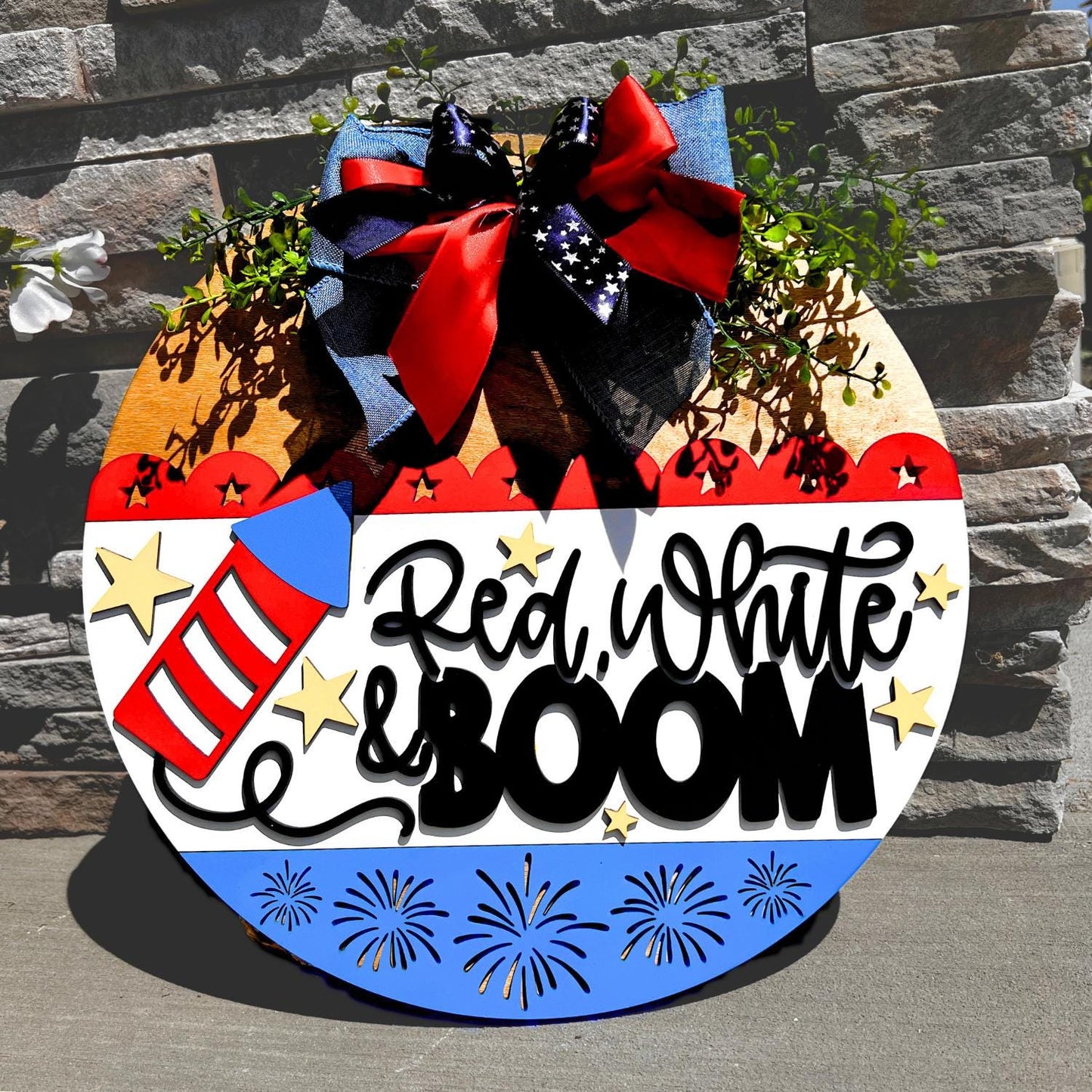 4th of July Door Hanger | Red White BOOM