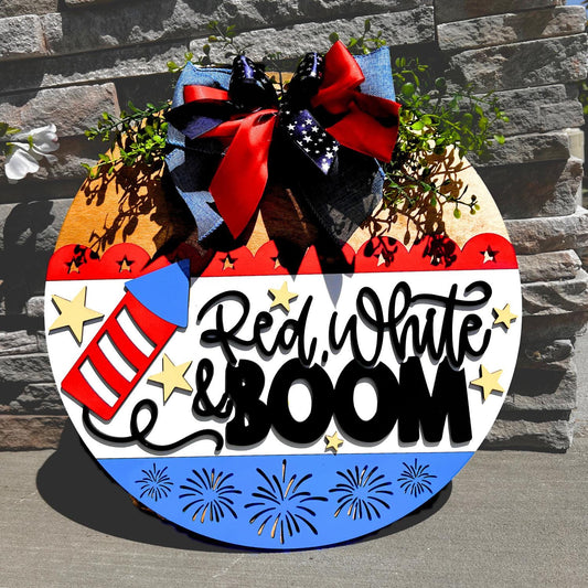4th of July Door Hanger | Red White BOOM