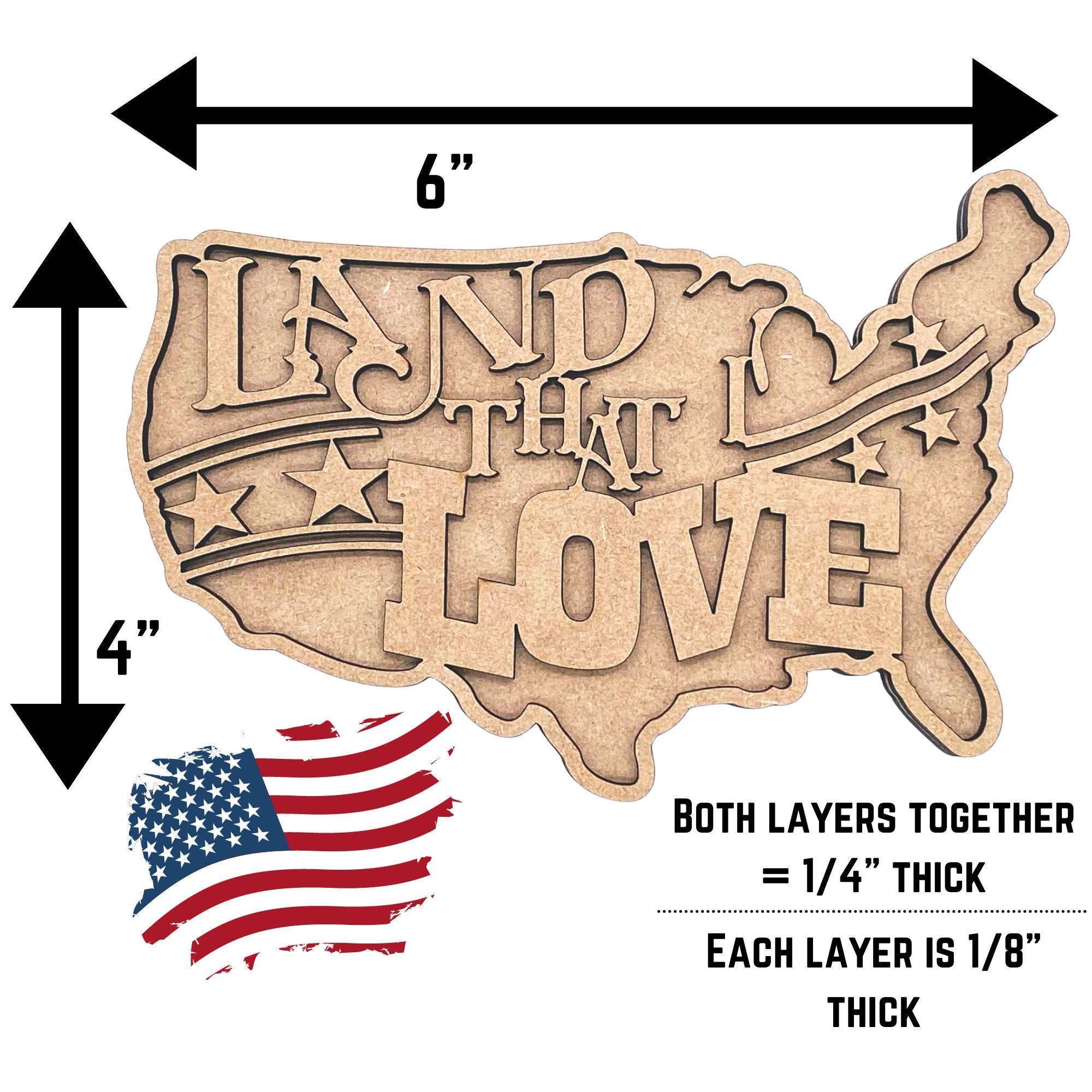 USA Shape SVG File Download - Laser Cut Files - 2 Layer Wood Art Piece for Glowforge, Mira, Thunder, Trotec, or Epilog - Downloadable