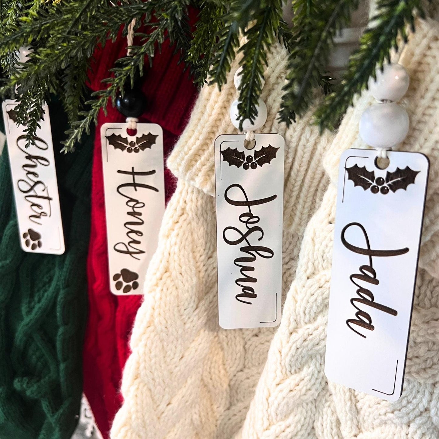 Christmas Stocking Name Tags, White Christmas Stocking Tags, Christmas Name Tags, Pet Stocking Name Tag