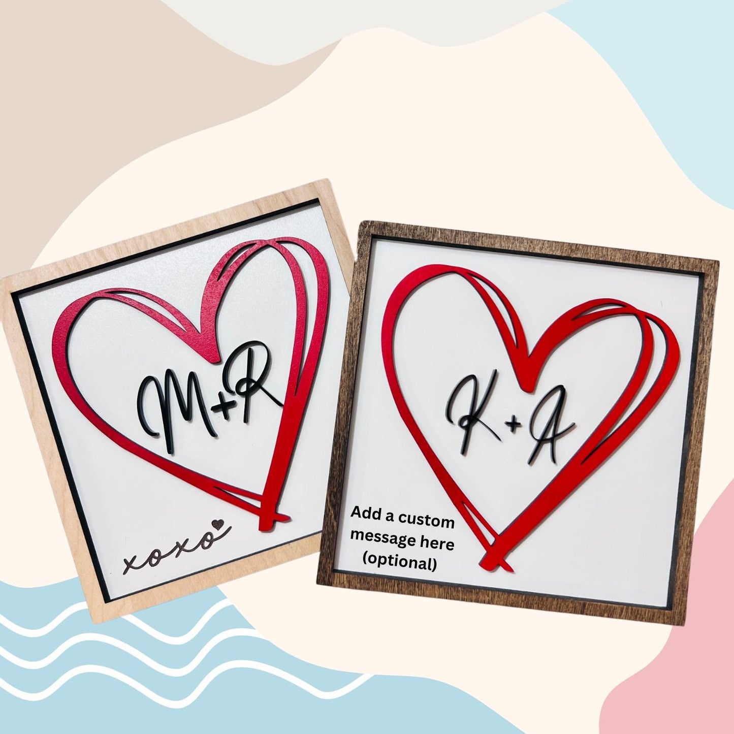 Personalized Valentine Heart Sign with Initials | Add a Personal Message | Free Shipping