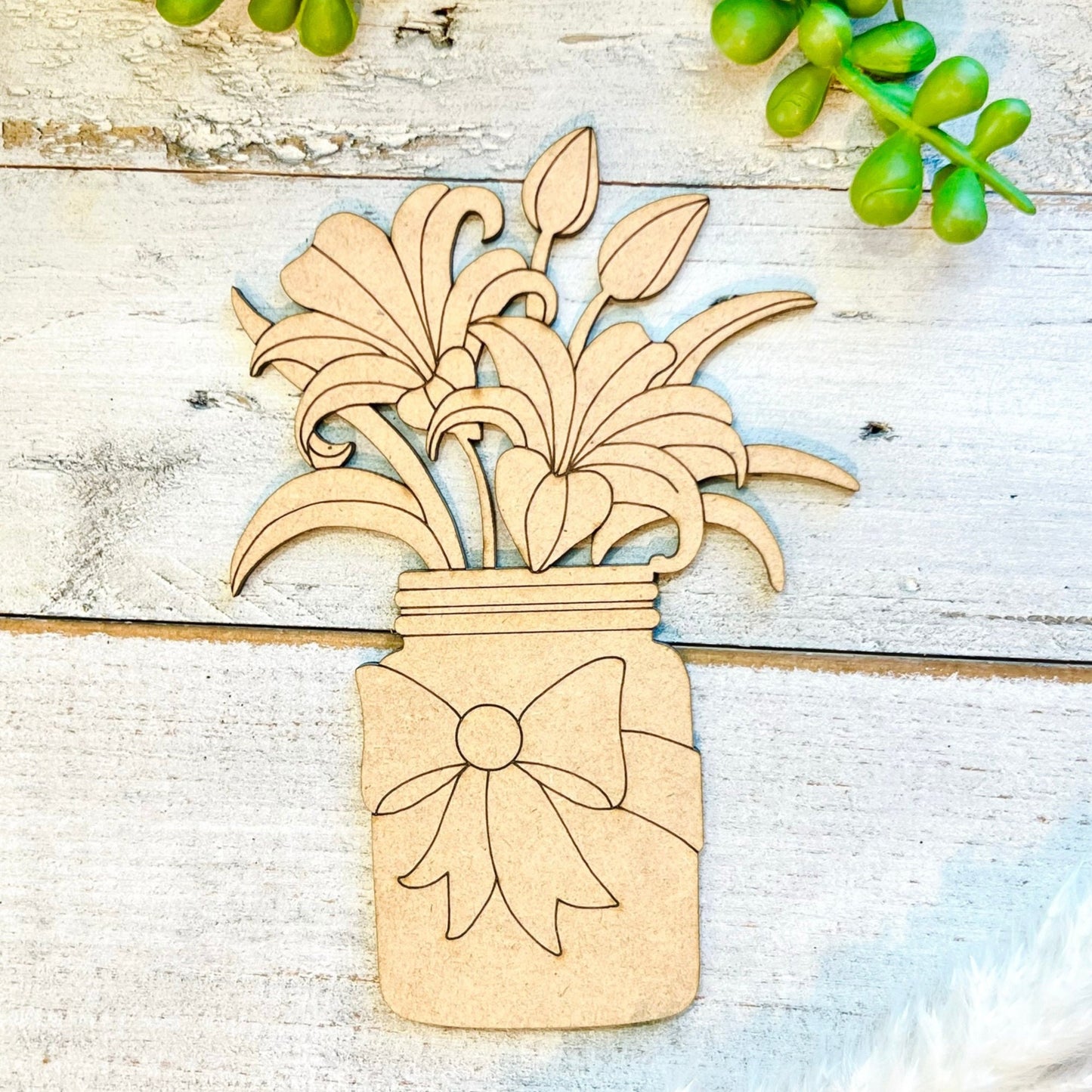 Large 12"-22" | Wood Flowers in Mason Jar | Flower Vase | Craft Wood Shapes | Spring Decor | DIY Crafts | Paint by Lines