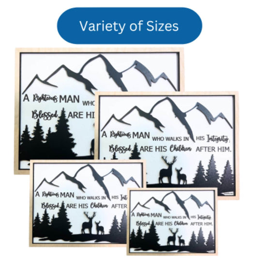 Dad Sign | Gift for Dad | Outdoor Dad Gifts | Bible Verse Sign | Proverbs 20:7 | Mountain Scene with Deer Sign | Christian Dad Sign