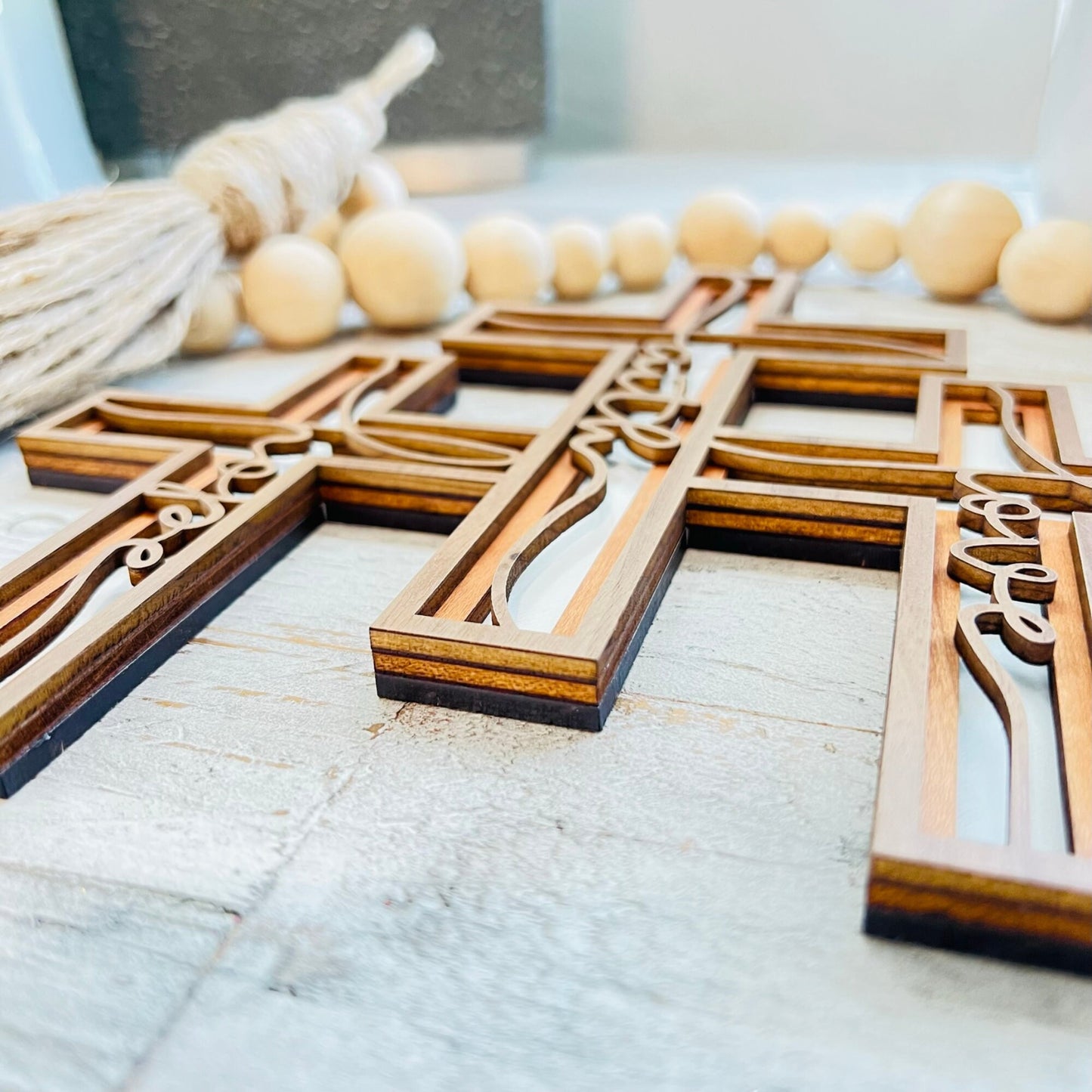 Connected - Set of 3 Wall Cross | 3 Layer Cross Decor | Inspirational Cross | Faith Hope Love