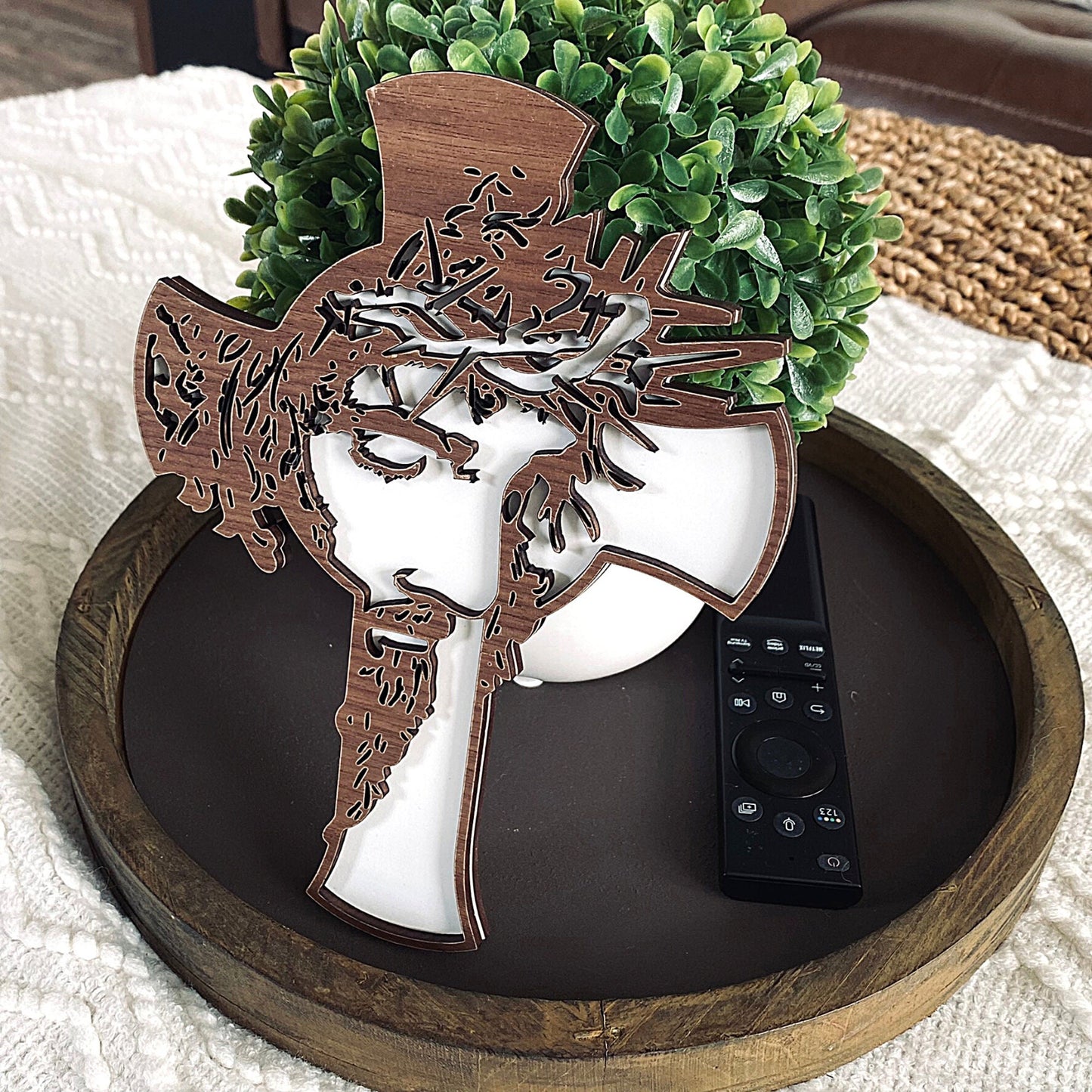 Jesus Cross | Detailed Wooden Cross | Wood Cross Home Decor | Fireplace Decor | Bookshelf Cross Decor | Religious Cross | Christian Gifts