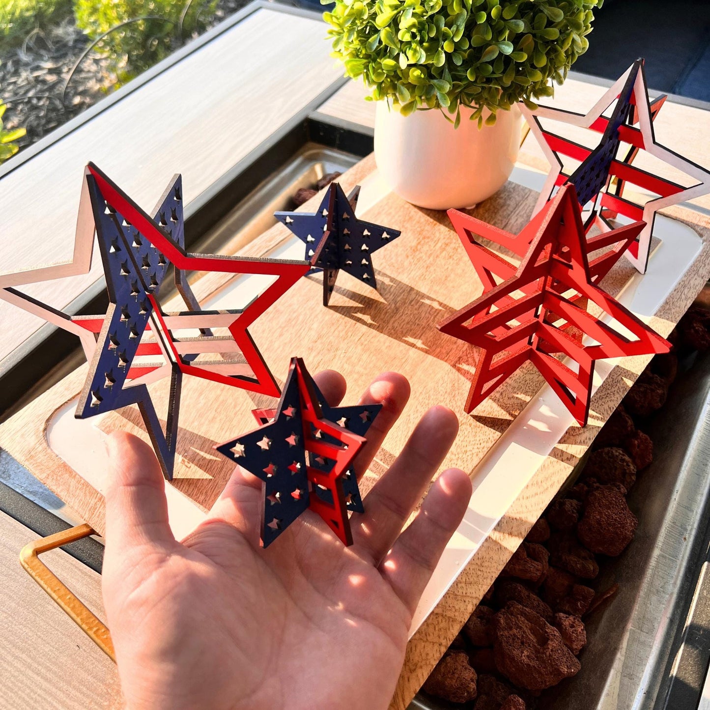 3D Patriotic Stars, Freestanding Stars, Table Top 4th of July, Shelf Sitter Stars,  Cute Star Crafts, Unfinished Craft Wood Shapes, Set of 5