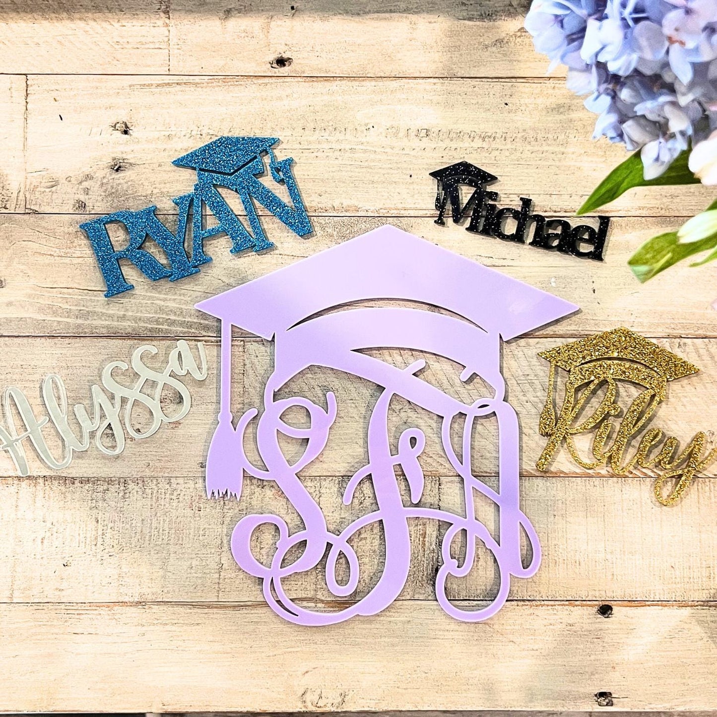 Homecoming Mum Acrylic Accents – Custom Monograms, Graduation Cap Designs, Names & More, 1/8" Acrylic with 50+ Colors