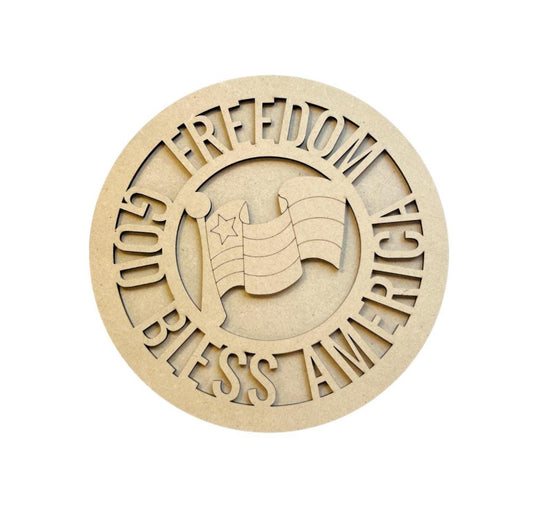 Large 12" + Double Layer God Bless America Wood Round | Fourth of July sign | 4th of July Wood Cutout | 4th of July Crafts