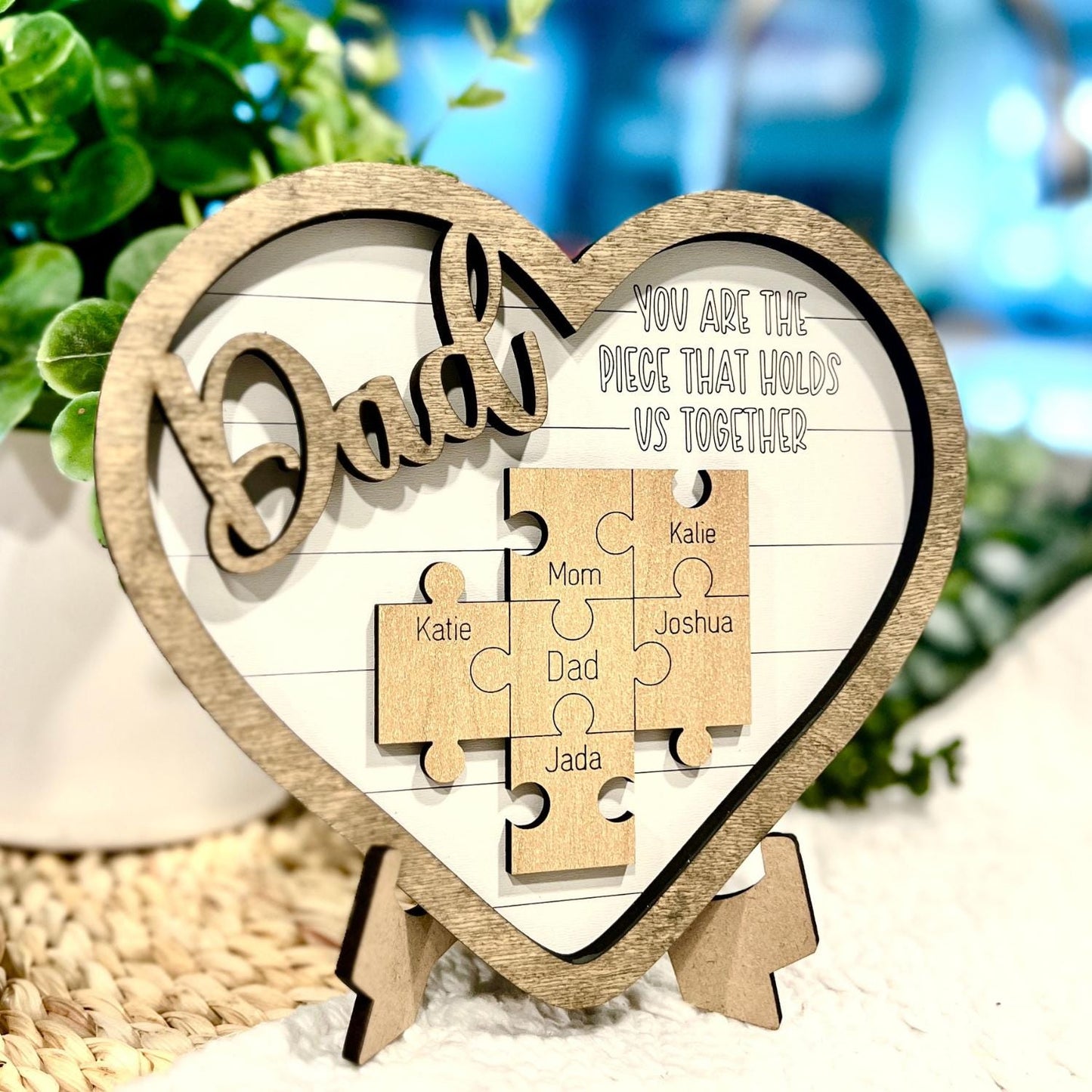 Father's Day Puzzle Heart Plaque | Family Name Sign | Personalized Dad Gift | Anniversary, Birthday, Christmas, Valentines Presents