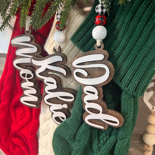 Stocking Name Tags, Personalized Wood stocking Tags, Customizable Stocking Tags