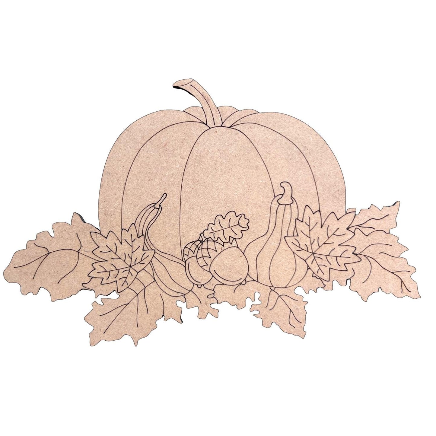 Pumpkin with Acrorns and Gourds Fall Wood Craft- Paint by line