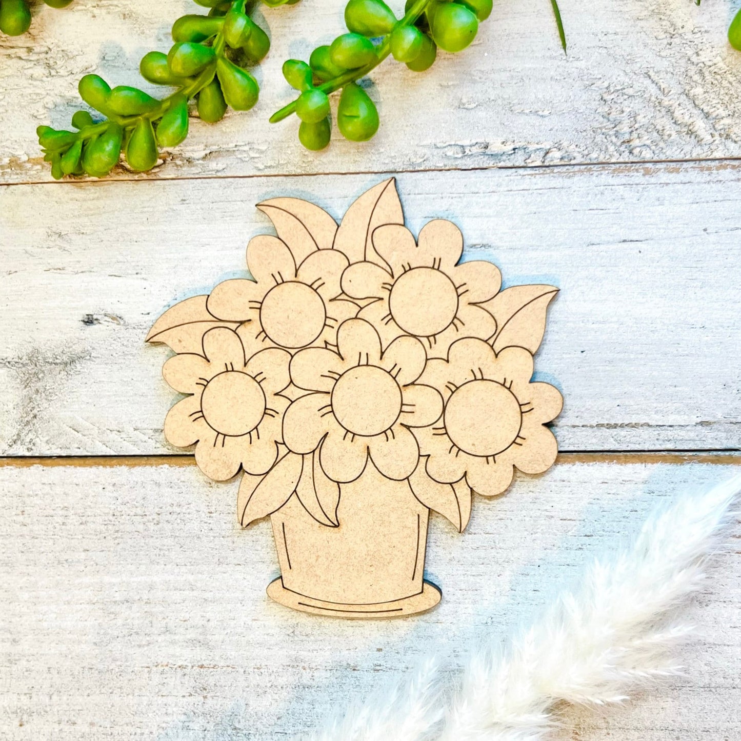 Large 12"-22" | Wood Flower Bouquet | Flower Vase | Craft Wood Shapes | Spring Decor | DIY Crafts | Paint by Lines