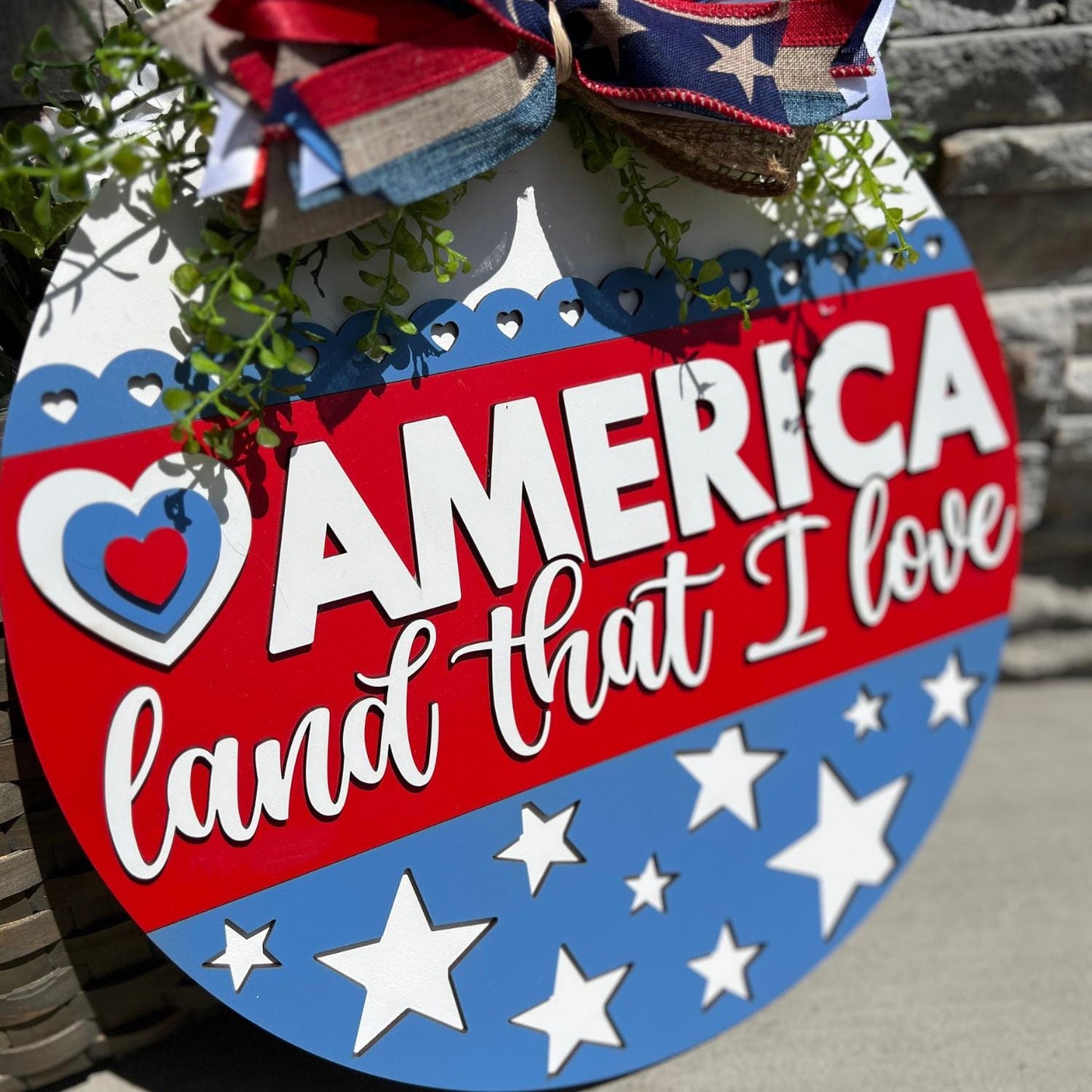 4th of July Door Hanger | America Land that I Love Patriotic Door Sign
