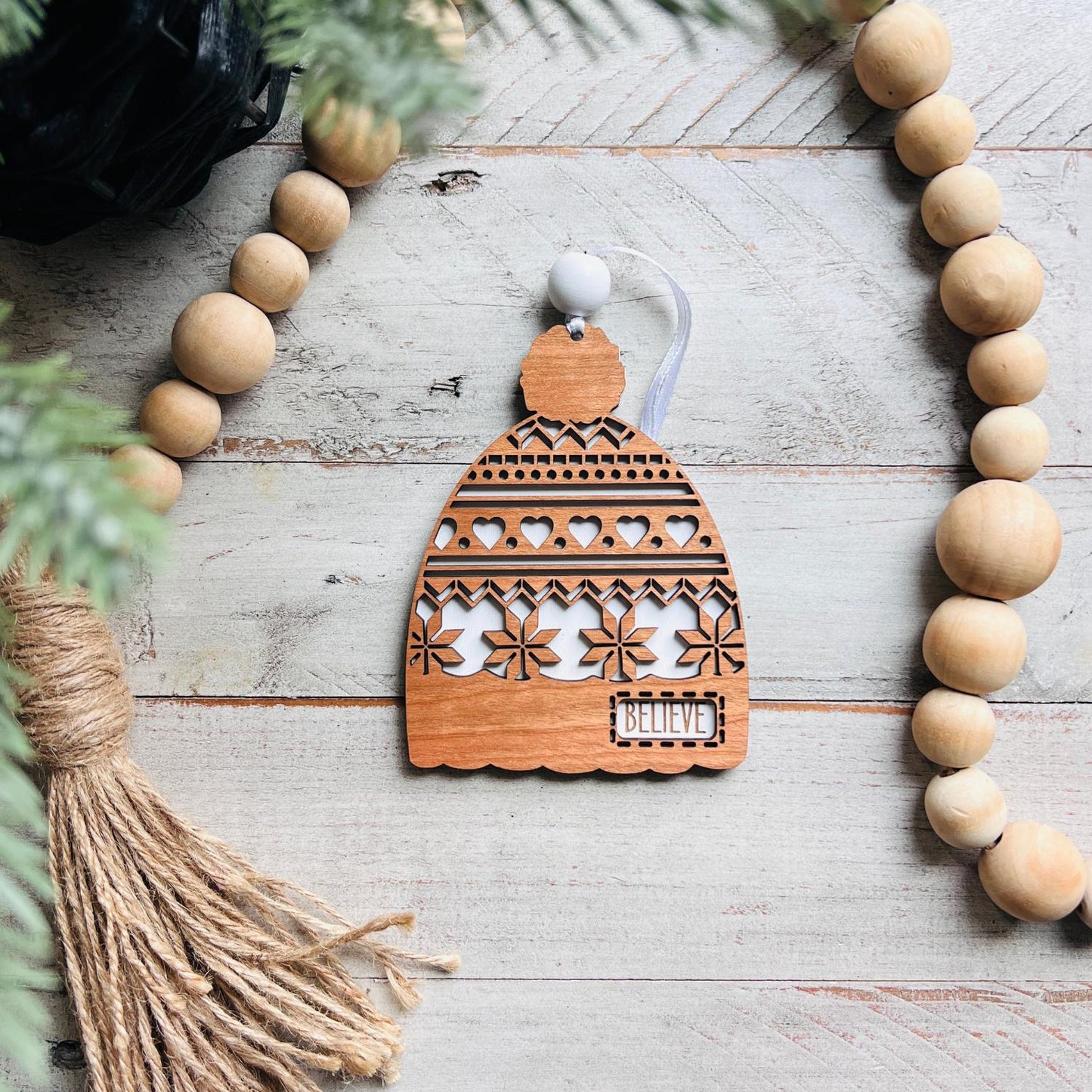 Personalized Beanie Ornament with Name – Winter Hat Ornaments | Custom Holiday Wood Decoration | Made in USA