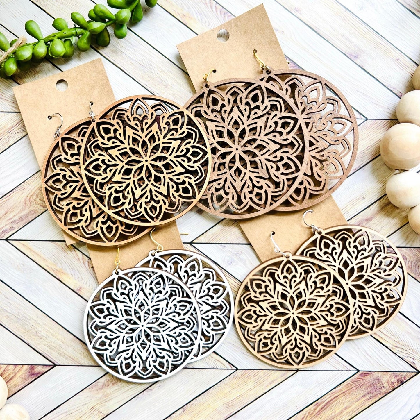 Mandala Laser Cut Wood and Acrylic Earrings| Available in 53 Colors! | Stainless Steel | Gold Plated | Silver Plated