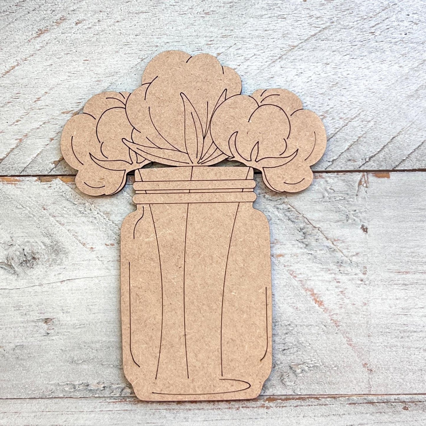 Cotton Bouquet in Mason Jar, Wood Craft Paint by Line, Fall Decor