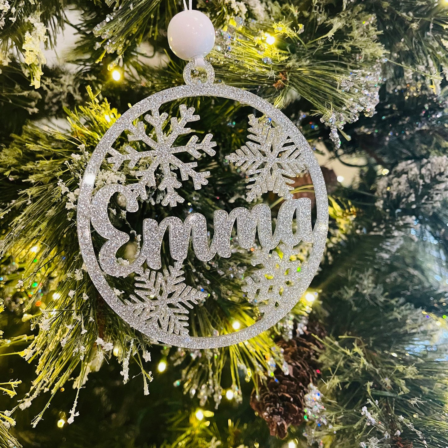 Personalized Round Ornament | Acrylic Name Ornaments | Christmas Tree Ornament | Kids Name Custom Ornament | Snowflake Family Name Ornament