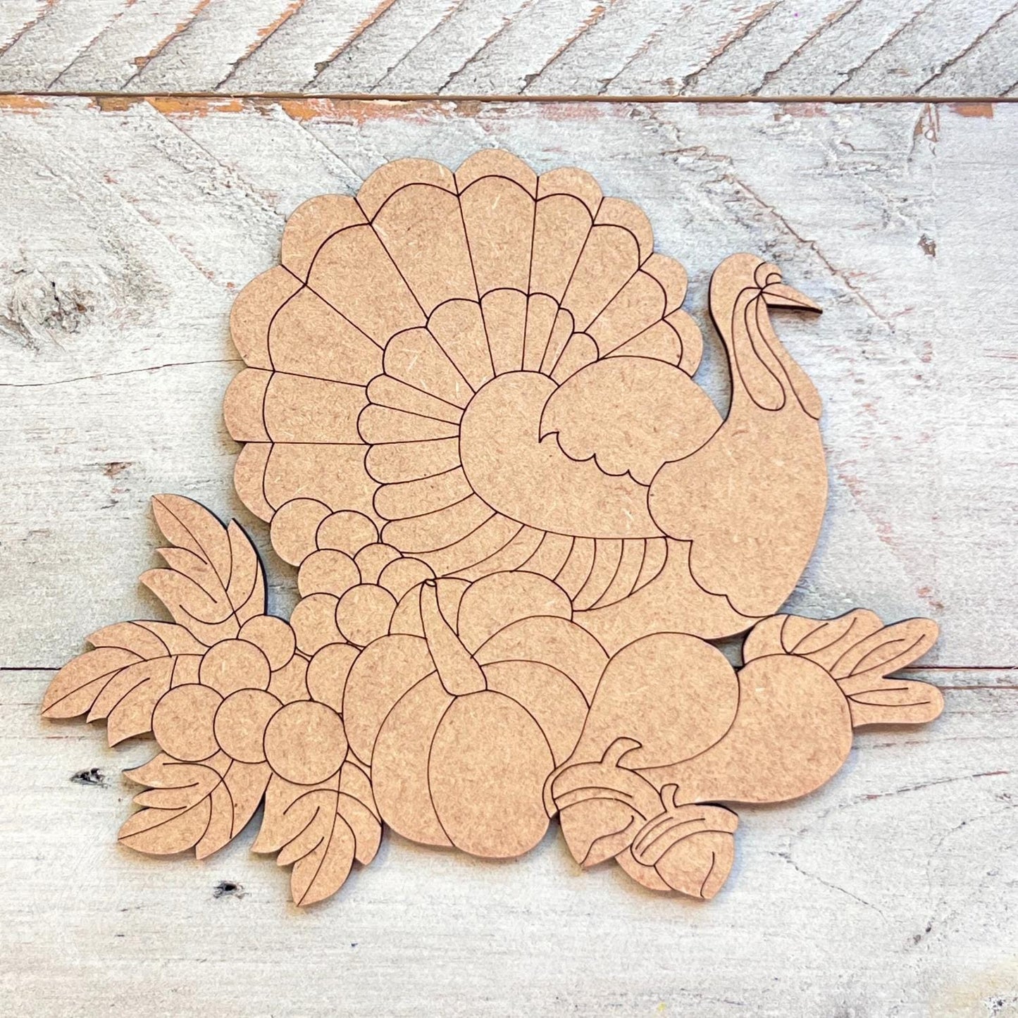 Wood Turkey Cutout |  Harvest Turkey - Paint by Line