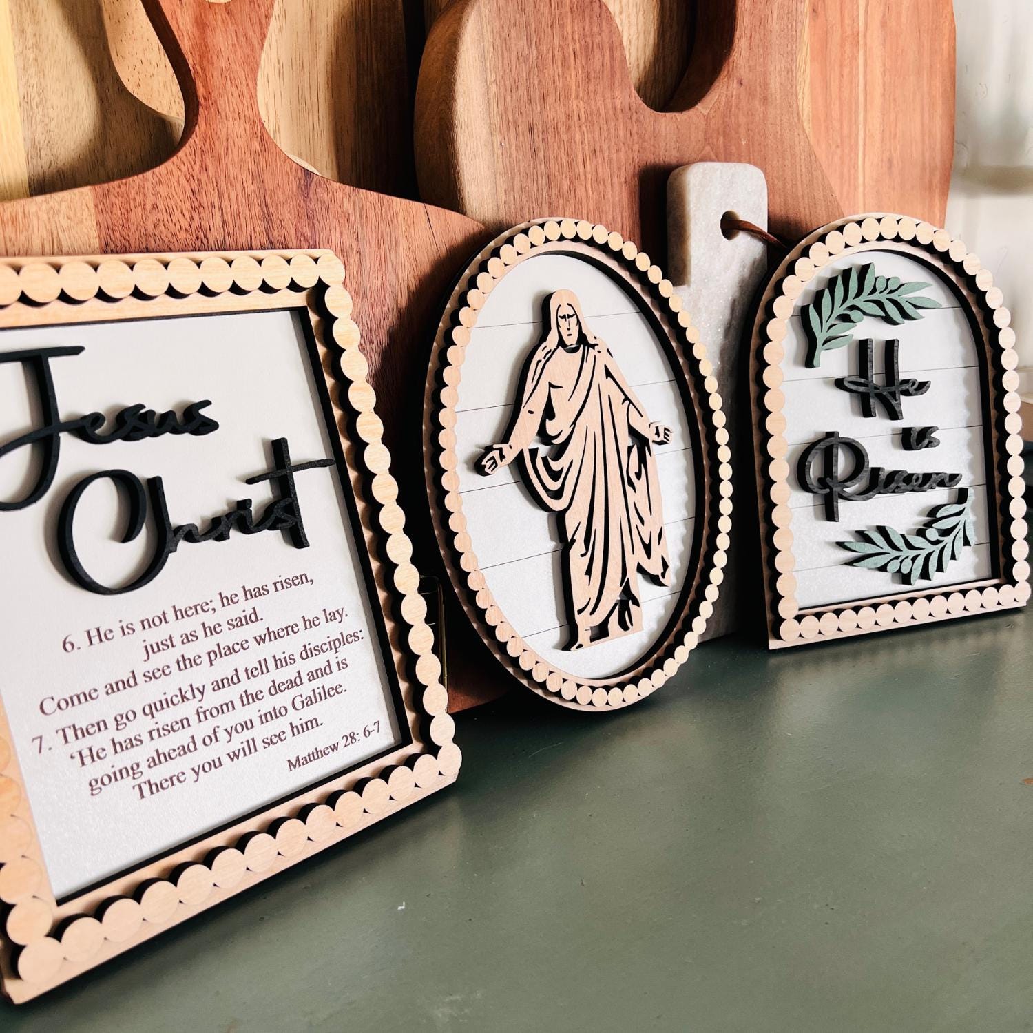 Christ Sign Set | Laser Cut Birch Set | Resurrection Decor | Spiritual Gifts | Gifts for Her | Church Wall Decor | All 3 Signs Included