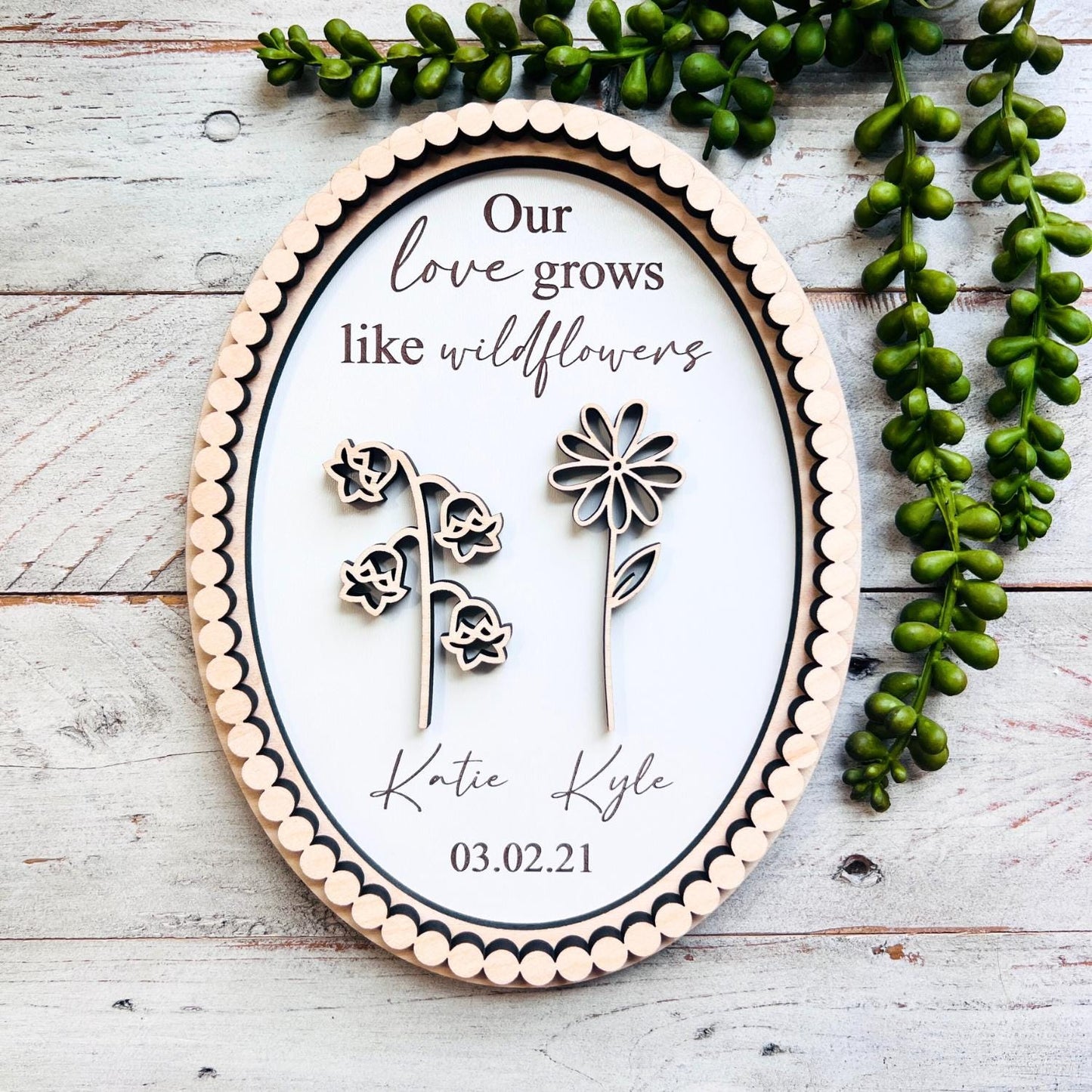 Couple Oval Birth Month Flower Sign | Beaded Birthday Flower Gift Sign | Valentine Gifts | Christmas Gifts | Gifts for Her | Gifts for Him