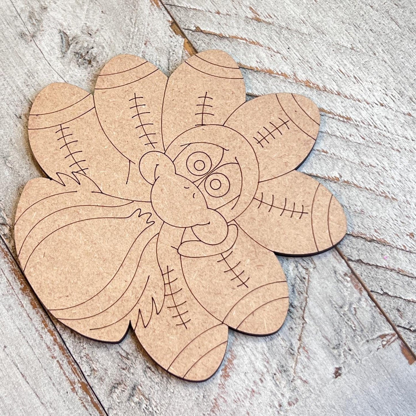 Wood Turkey Cutout | Football Turkey - Paint by Line
