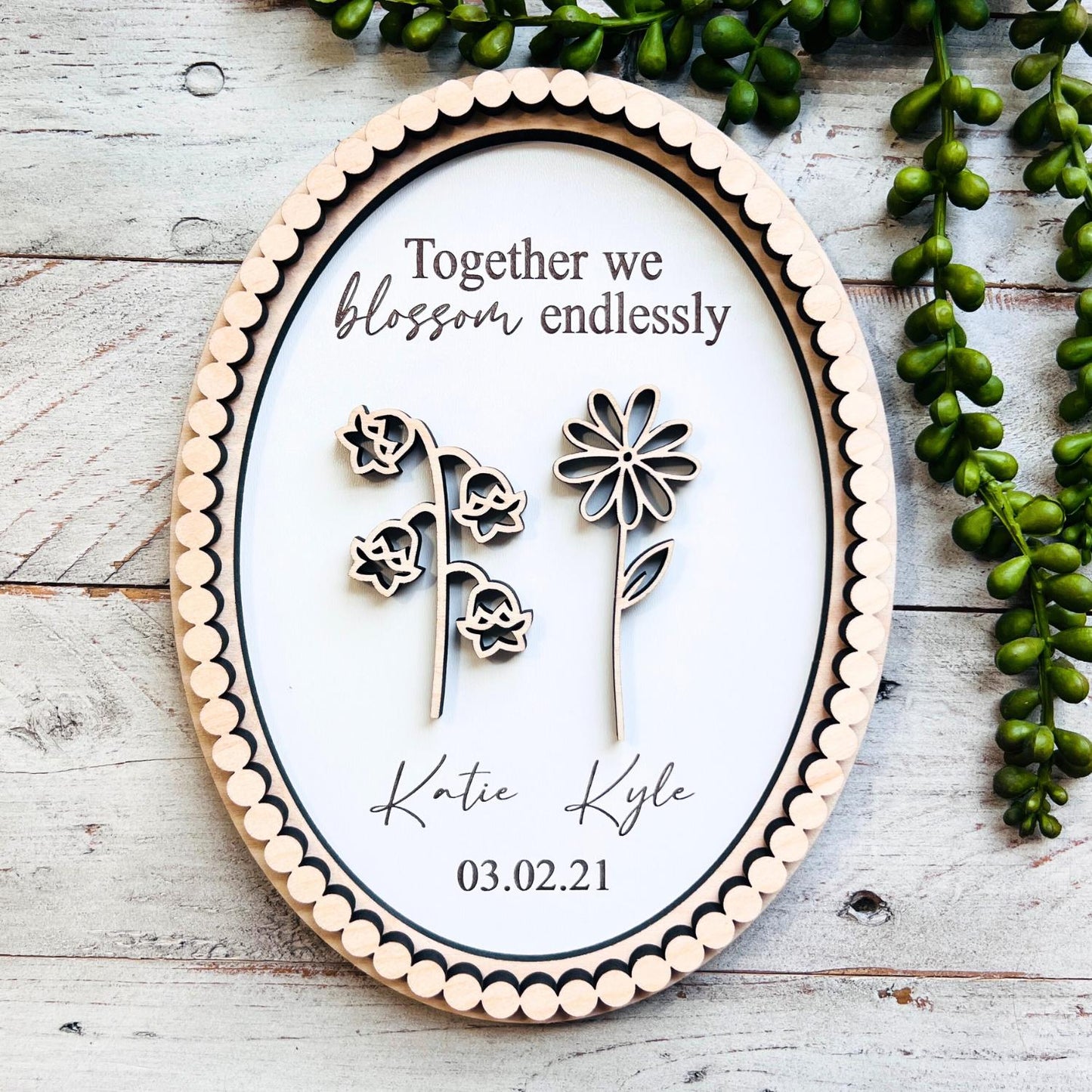 Couple Oval Birth Month Flower Sign | Beaded Birthday Flower Gift Sign | Valentine Gifts | Christmas Gifts | Gifts for Her | Gifts for Him