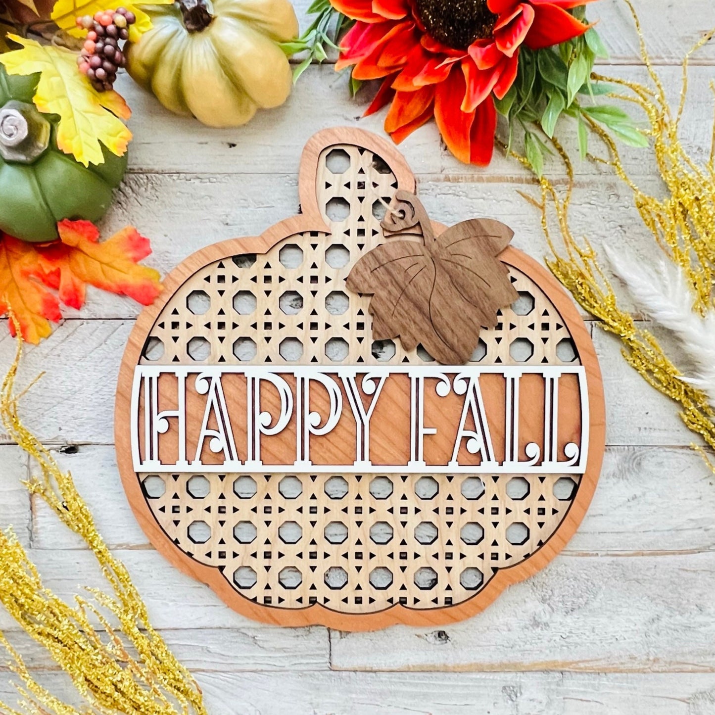 Fall Pumpkin Decor | Handmade Wooden Rattan Pumpkin | Holiday Decor | Fall Accents | Happy Fall | Welcome Sign by Krafty Supply