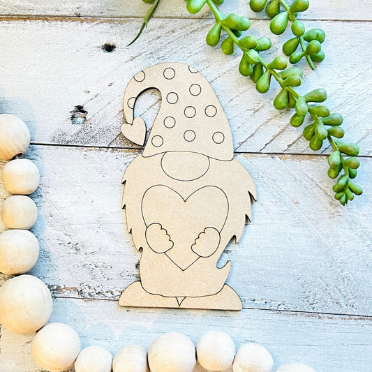 Small Wood Gnome Cutout | Valentine Gnome | Heart Gnome| Valentine Door Hanger Gnome | Paint by Line Crafts