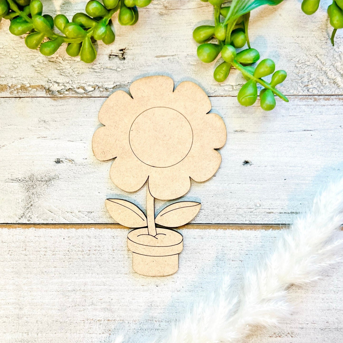 Large 12"-22" | Wood Flower in a Pot | Wood Flower Decor | Craft Wood Shapes | Spring Decor | DIY Crafts | Paint by Lines