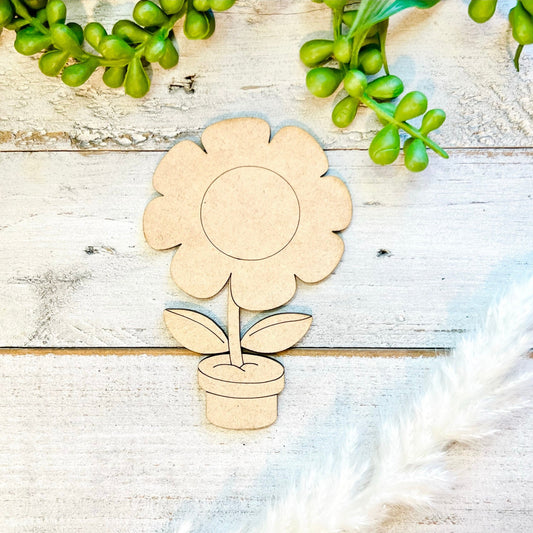 Large 12"-22" | Wood Flower in a Pot | Wood Flower Decor | Craft Wood Shapes | Spring Decor | DIY Crafts | Paint by Lines