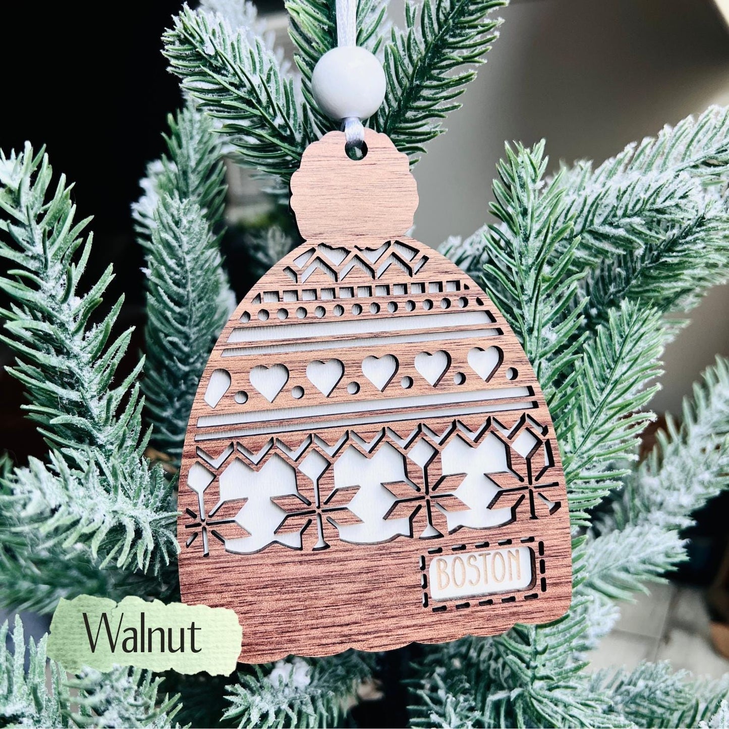 Personalized Beanie Ornament with Name – Winter Hat Ornaments | Custom Holiday Wood Decoration | Made in USA