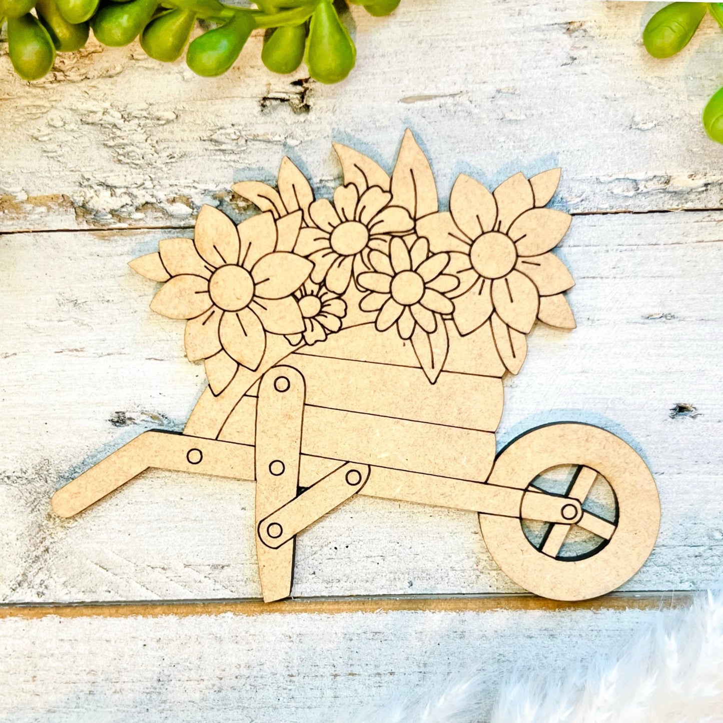 Small Wheel Barrel with Flowers | Craft Wood Shapes | Spring Decor | DIY Crafts | Paint by Lines