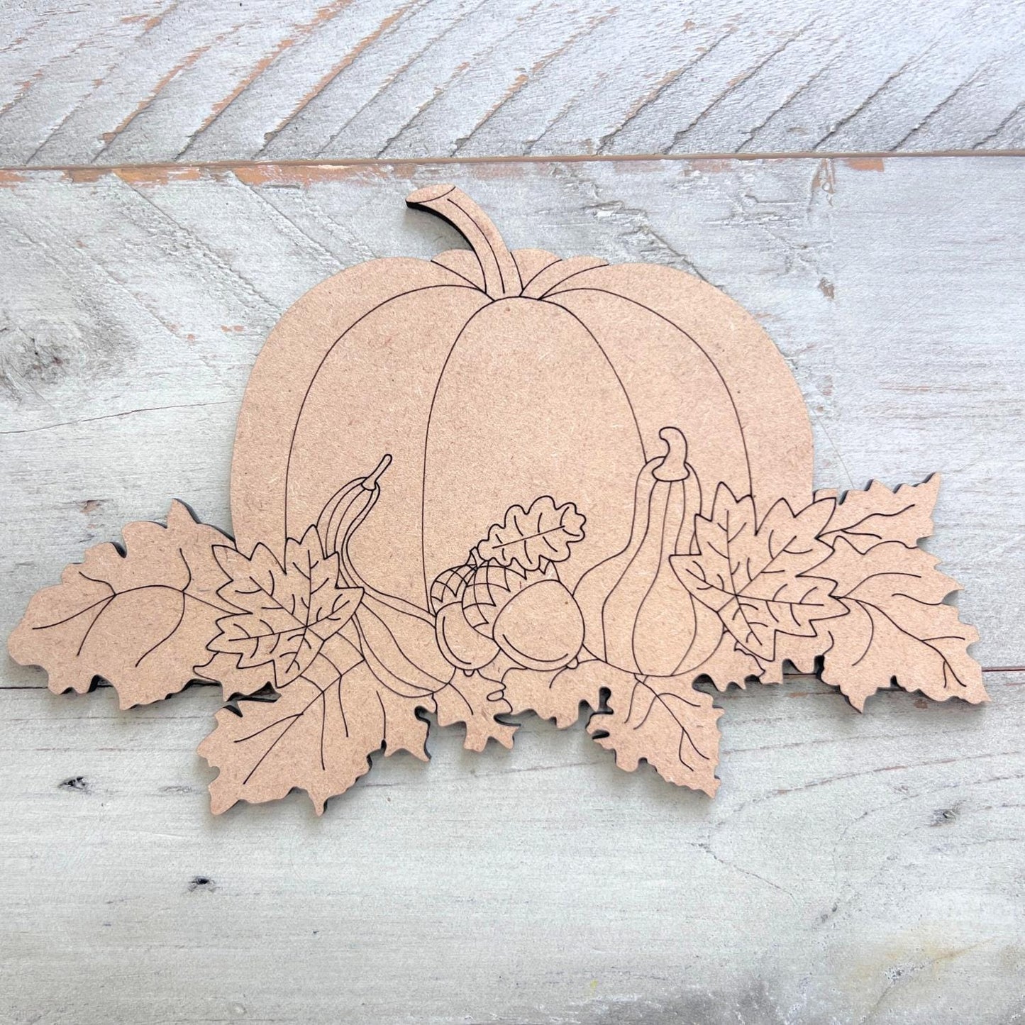 Pumpkin with Acrorns and Gourds Fall Wood Craft- Paint by line