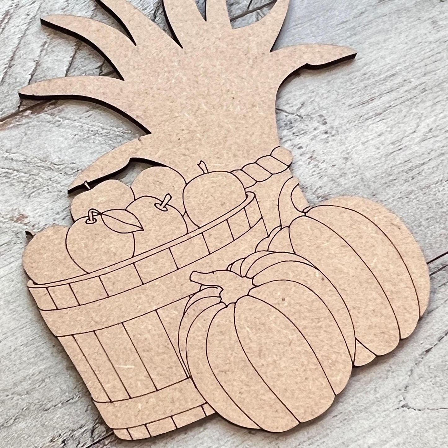 Apple Barrel with Pumpkins and Straw Fall Wood Craft- Paint by line