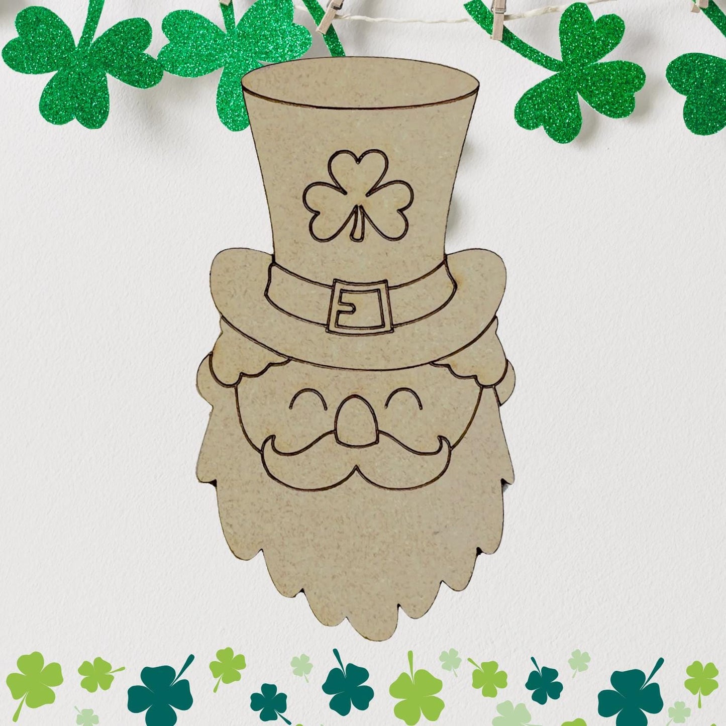 Small 2"- 10" | Smiling Leprechaun | St Patrick's Day Decor | Craft Wood Shapes | Spring Decor | DIY Crafts | Paint by Lines