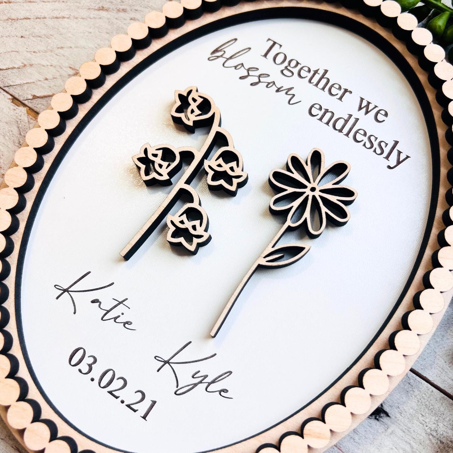 Couple Oval Birth Month Flower Sign | Beaded Birthday Flower Gift Sign | Valentine Gifts | Christmas Gifts | Gifts for Her | Gifts for Him