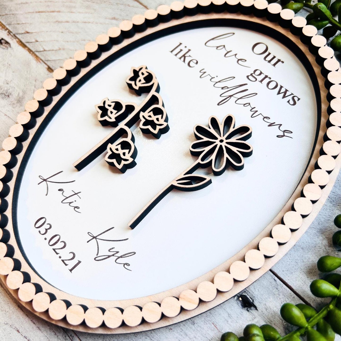 Couple Oval Birth Month Flower Sign | Beaded Birthday Flower Gift Sign | Valentine Gifts | Christmas Gifts | Gifts for Her | Gifts for Him