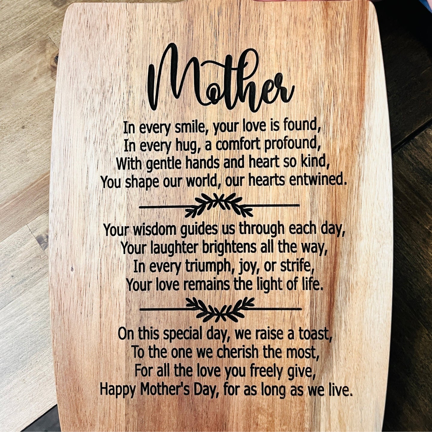 Mother's Day Cutting Board, Gift For Mom, Love You Mom, Mothers Day Gift, Personalized Gifts For Mom, Cheese Board, Charcuterie Board