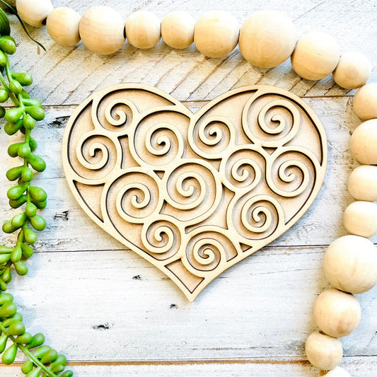Small Swirl Heart | Valentine Heart | Heart with Swirls | Valentine Crafts | Wood Heart Cutout | 1 layer or 2 Layer