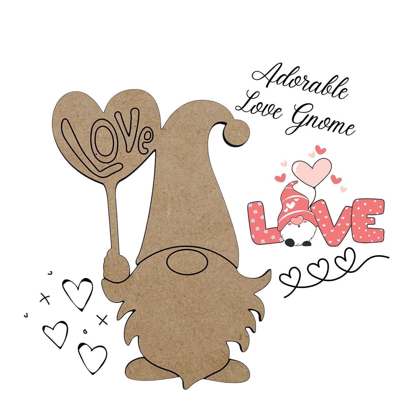 Gnome Love Balloon | Valentine's Gnome Cutout | Craft Shapes | Gnome Heart Balloon | Laser Cut Gnome Decor | Anniversary Gnome | I Love You