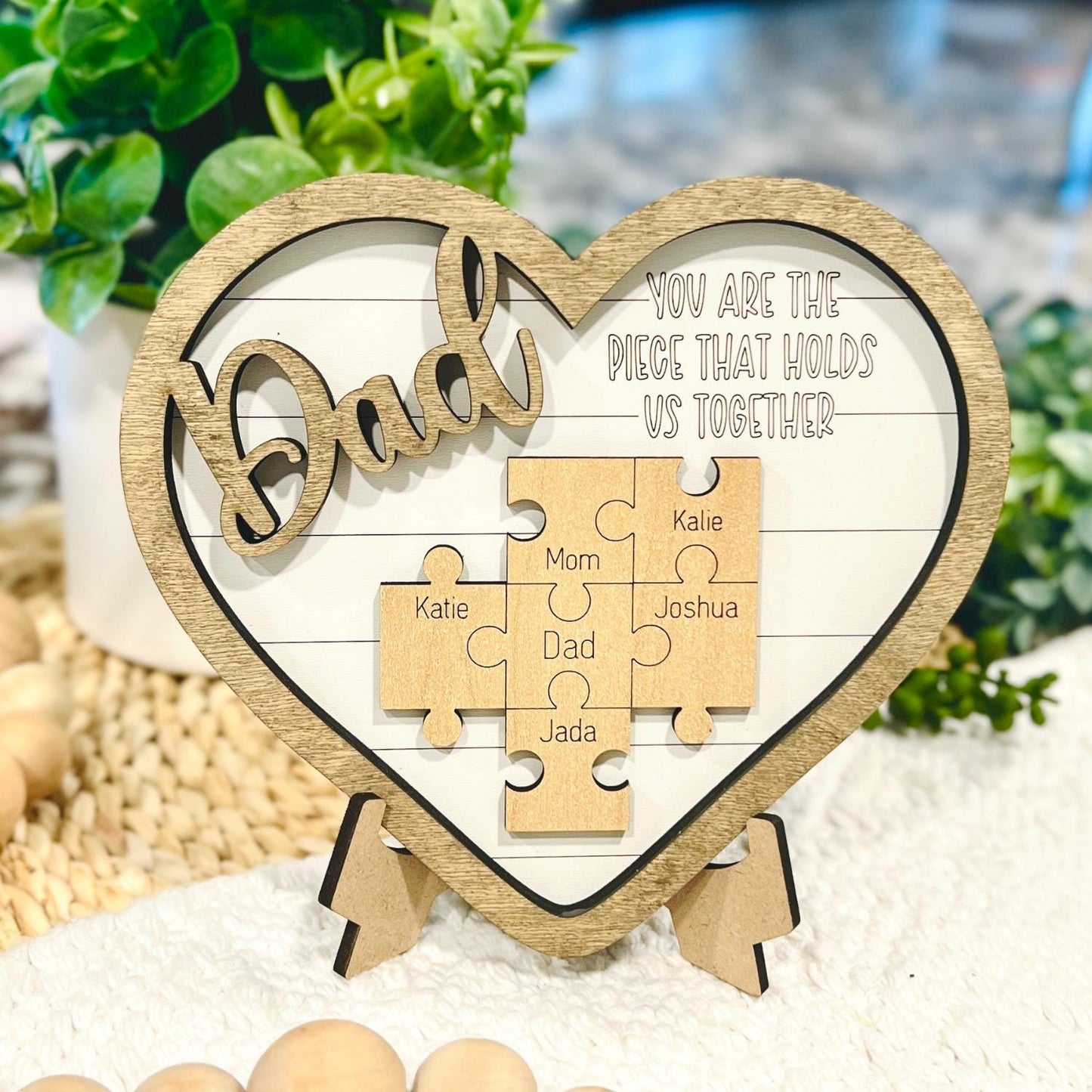 Father's Day Puzzle Heart Plaque | Family Name Sign | Personalized Dad Gift | Anniversary, Birthday, Christmas, Valentines Presents