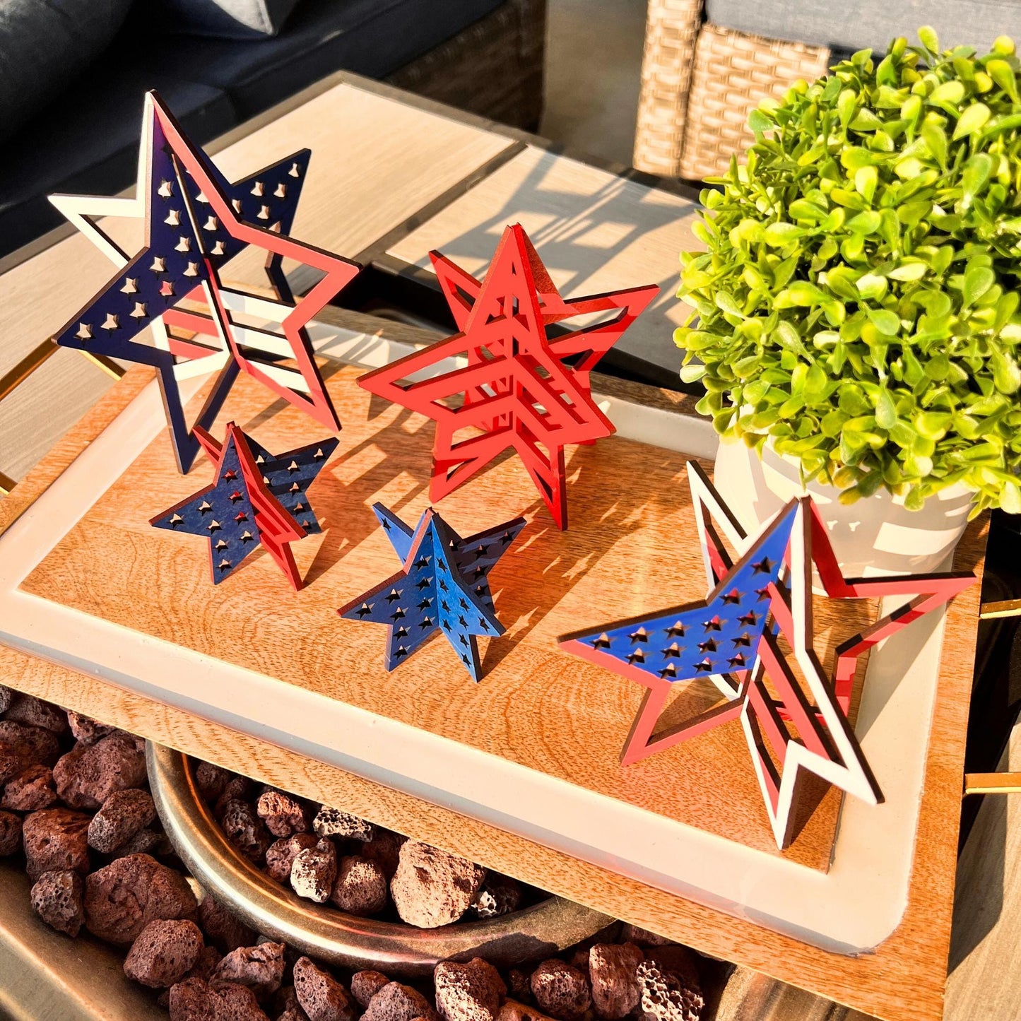 3D Patriotic Stars, Freestanding Stars, Table Top 4th of July, Shelf Sitter Stars,  Cute Star Crafts, Unfinished Craft Wood Shapes, Set of 5