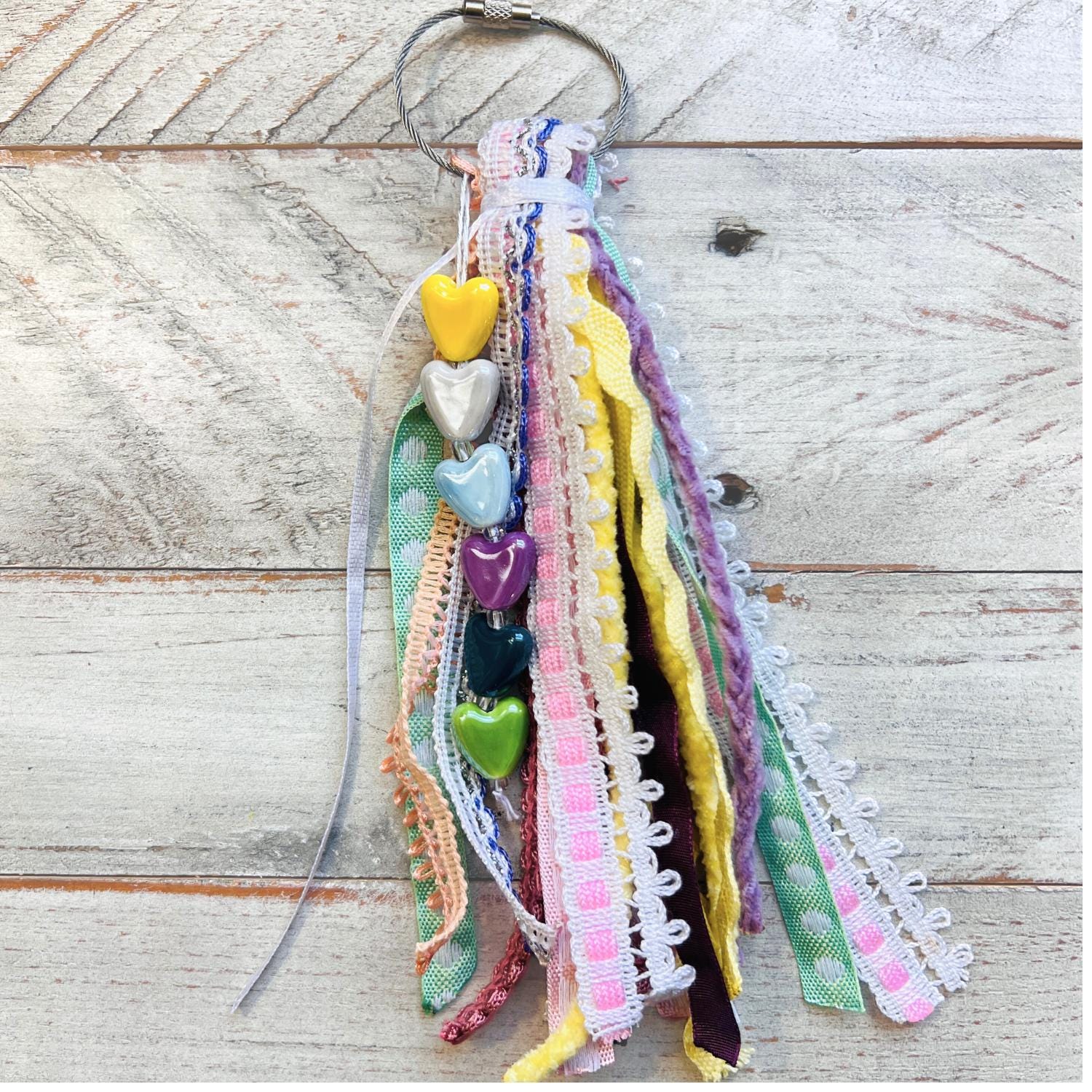 Bag Tassel with Glass Heart Beads