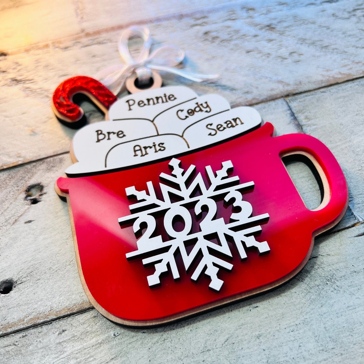 Christmas Hot Cocoa Ornament | Personalized Family Name Ornament | Custom Christmas Tree Ornament | Handmade Tree Ornaments | Christmas Gift
