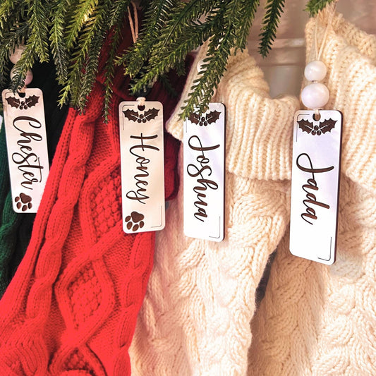 Christmas Stocking Name Tags, White Christmas Stocking Tags, Christmas Name Tags, Pet Stocking Name Tag